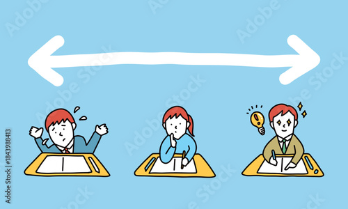 受験生の差　試験本番にすいすい解ける学生と解けない学生のイラスト