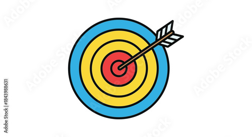 a colorful target bullseye perfectly hit by an arrow symbolizing successful business goals accurate strategy and achieving objectives.