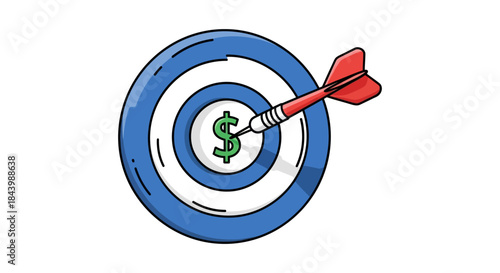 a dart hitting the bullseye of a blue target with a dollar sign representing financial success business goals and strategic aim.