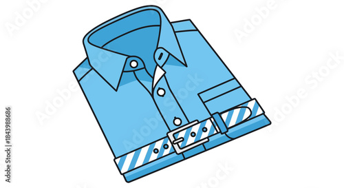 a light blue folded shirt with a striped belt a neat cartoon illustration for fashion laundry and apparel designs.
