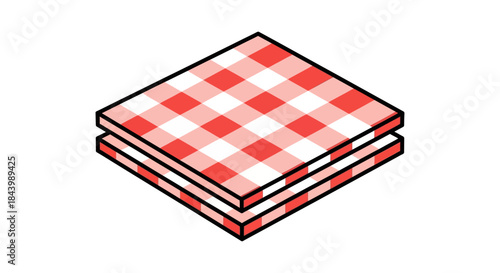 a neatly folded stack of three red and white checkered picnic blankets evoking classic outdoor dining summer leisure and rustic vibe.