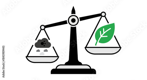 a scale balancing pollution versus green nature symbolizing ecological balance sustainable development and environmental responsibility.