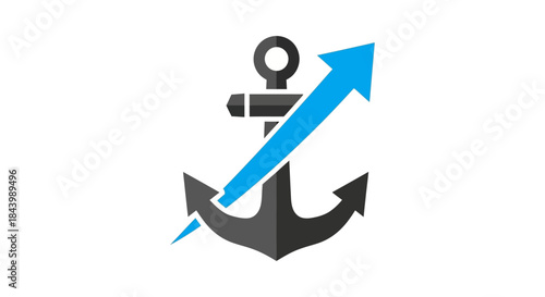 a strong anchor graphic with a rising blue arrow representing secure growth business progress financial stability and upward momentum.