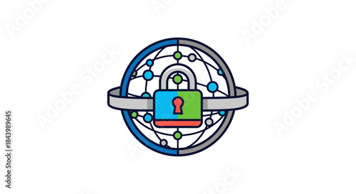 a vibrant digital padlock protecting a global network icon symbolizing advanced internet security data protection and online privacy.