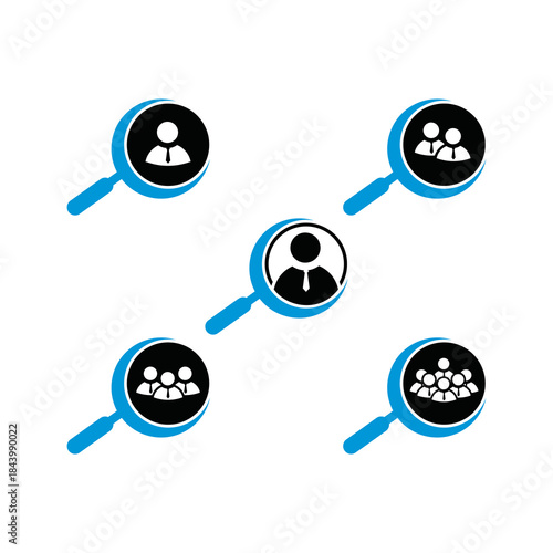 vector illustration of a group of people icon in combination with a magnifying glass