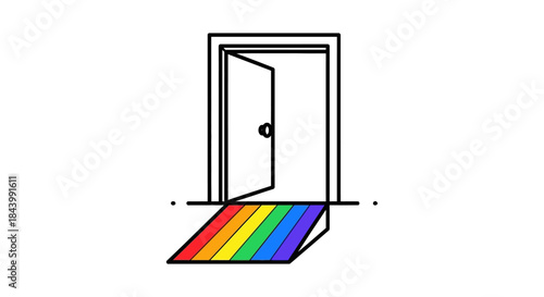 an open door revealing a vibrant rainbow path symbolizing lgbtq diversity acceptance pride and new opportunities for inclusion.