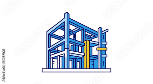 architectural building framework graphic illustrating the early stages of a modern construction project and urban development concept