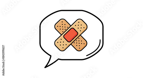 band-aid speech bubble icon symbolizing healing support and care ideal for health and mental wellness communication.