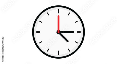analog clock icon showing quarter past four with a red hand isolated on white representing time schedules and deadlines.