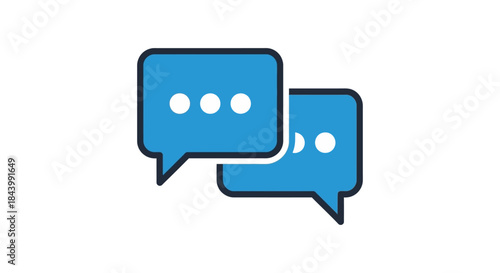 blue chat bubbles icon with ellipses representing digital communication online messaging and modern conversation on white background