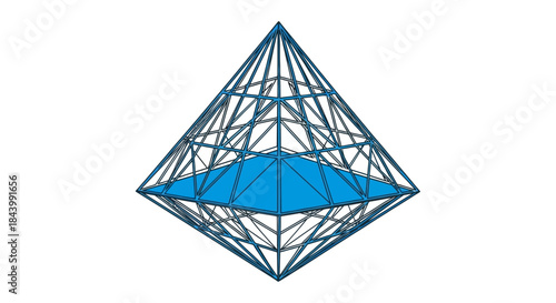 blue geometric wireframe 3d structure illustrating abstract architectural design and mathematical concepts ideal for tech backgrounds.