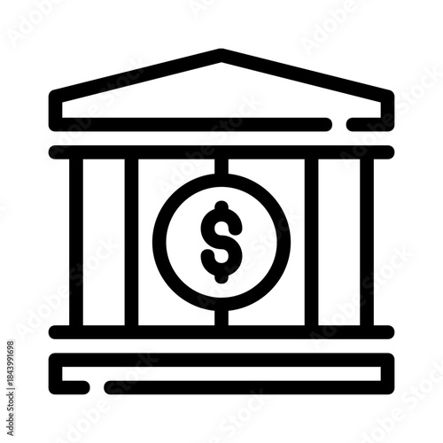 Bank icon with a dollar symbol, perfect for finance websites, banking apps, investment platforms, and financial presentations. Ideal for business use.
