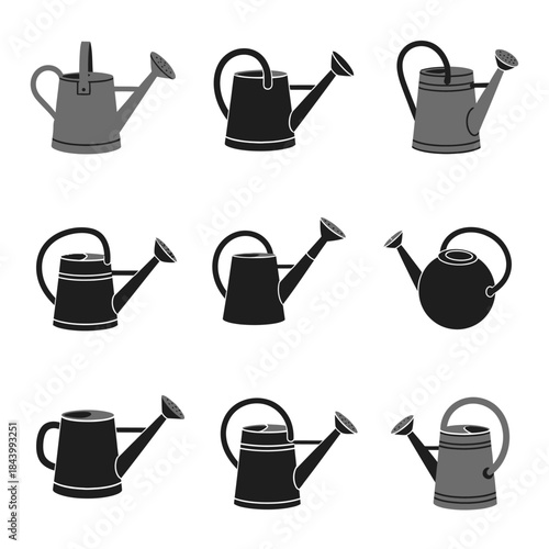 Gardening Watering Can Silhouette Icon Collection