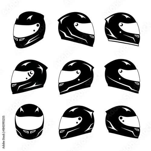 Motorcycle Helmet Front and Side View Icon Set