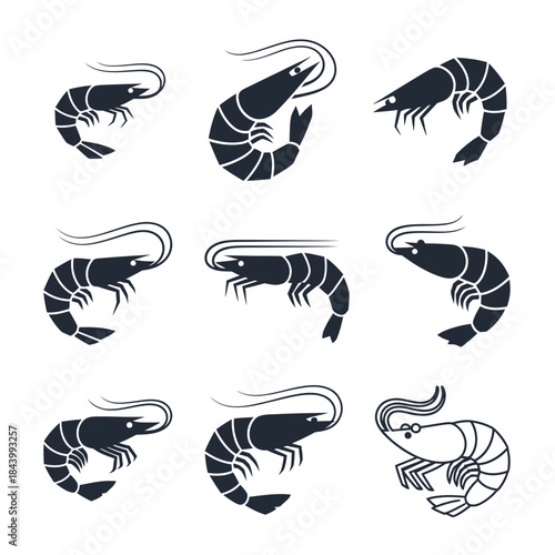 Shrimp and Prawn Outline Icon Set