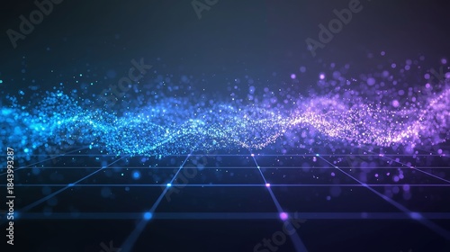Abstract digital wave background with glowing dots and connecting lines