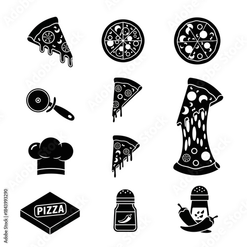 Pizza Ingredient and Food Illustration Icon Set