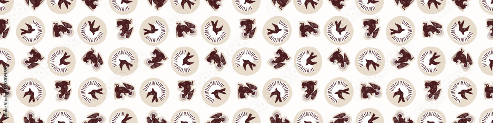 Naklejka premium Religious nativity scene trim. Hand drawn angelic messenger for Christian Christmas vector. Lino cut Angels ribbon. 