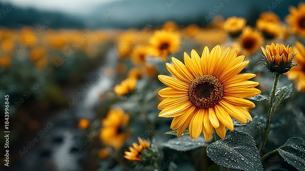 Fototapeta premium Sunflower field under soft blue sky wallpapers
