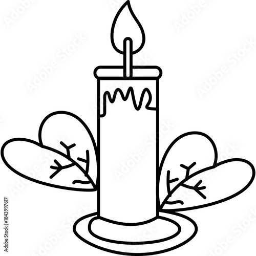 christmas-candle-evergreen-leaves-vector-icon