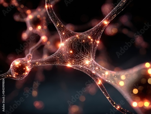 Intricate Neural Network with Glowing Synapses and Abstract Background