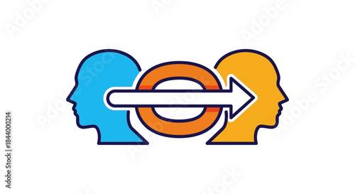 conceptual icon of human heads exchanging data symbolizing communication knowledge transfer feedback and shared understanding.