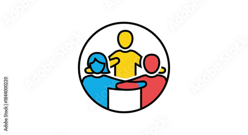 colorful stylized people embracing in a circle symbolizing unity teamwork and community illustrating social connection diversity and collaboration.