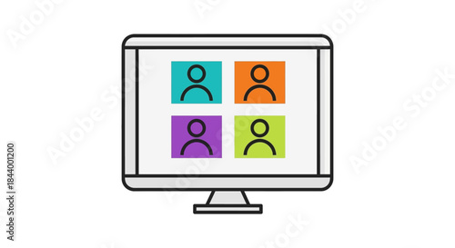 digital video conference on a computer screen displaying four participant icons representing remote team communication online collaboration.
