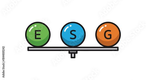 environmental social governance esg concept with e s g spheres balanced on a scale symbolizing corporate responsibility and ethical investment.