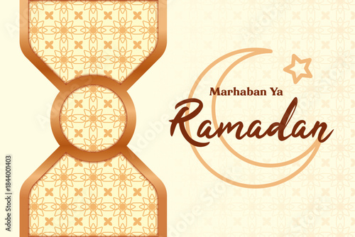 marhaban ya ramadan greeting background template. Muslim holy month vector illustration.