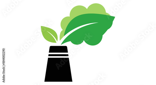 industrial smokestack emitting vibrant green leaves symbolizing sustainable energy and eco-friendly production for environmental protection.