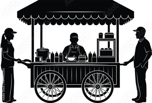 Here is a title and a set of keywords for the uploaded vector illustration of a street food stall, optimized for Adobe Stock content SEO.