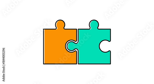 interlocking vibrant orange and teal jigsaw puzzle pieces on a crisp white background illustrating concepts of connection teamwork and problem-solving