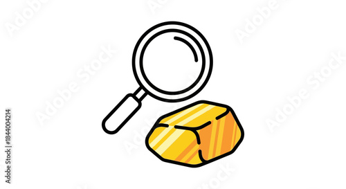magnifying glass inspecting a gleaming gold bar an illustrative icon symbolizing financial investment wealth discovery and market value analysis.