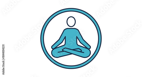 meditation icon of a person in a lotus pose within a simple circular frame symbolizing peace mindfulness and inner balance.