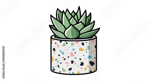 minimalist succulent plant illustration in a terrazzo pot a decorative vector graphic for modern home decor or plant care.
