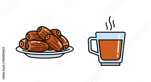 Healthy Refreshment A Plate of Ripe Dates and a Steaming Cup of Tea for a Wholesome Snack