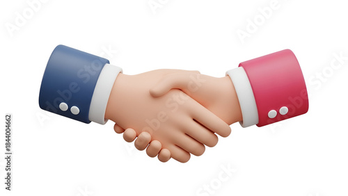A stylized 3d rendering depicting a professional business handshake between two individuals.