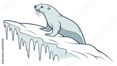 Arctic seal on an ice floe cute cartoon illustration for winter wildlife and nature themes isolated on white