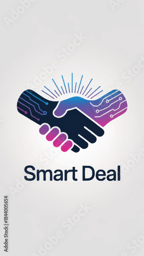 Smart Deal logo with digital handshake, technology partnership icon for blockchain contracts, fintech collaboration and business agreement