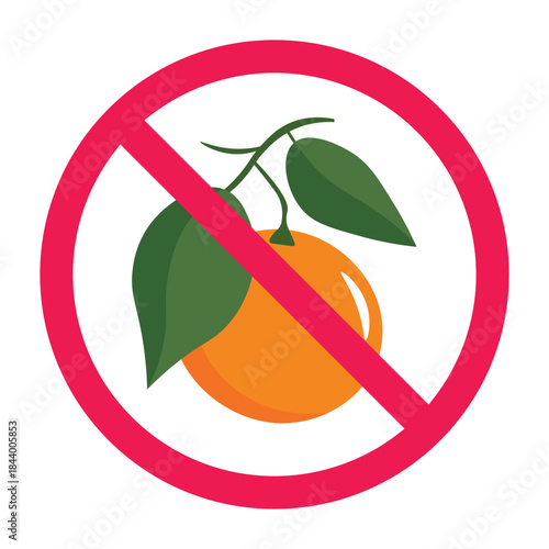 No orange fruit sign, do not eat oranges, forbidden citrus icon, do not bring oranges here, prohibited fruit symbol, vector illustration