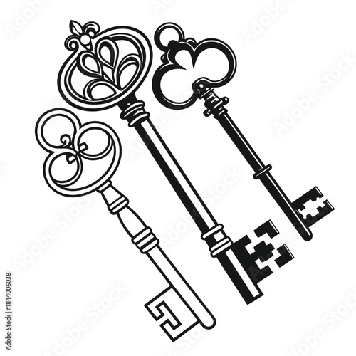 Vintage Key Vector Set – Ornate Antique Keys Illustration