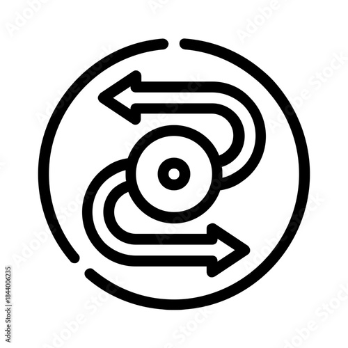 Reversible process icon with curving arrows in a circle. Suitable for illustrating cyclical or reversible actions in infographics or presentations.
