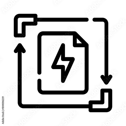 Renewable energy document file icon with arrow indicators. Suitable for presentations, articles, brochures, websites, and reports on sustainable energy.
