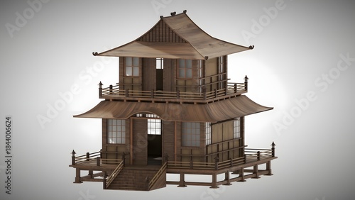 Traditional Japanese House Interior with Tatami Mats and Shoji Doors