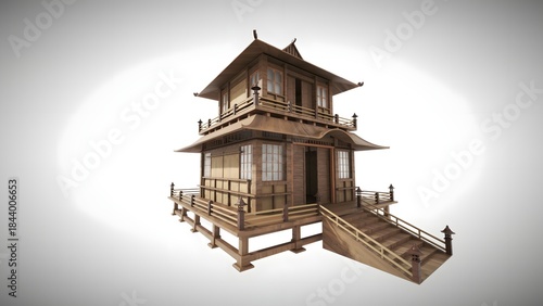 Traditional Japanese House Interior with Tatami Mats and Shoji Doors