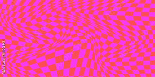 pink Groovy checker seamless pattern, wavy abstract retro checkerboard background. Trippy wave board geometric. eps 10