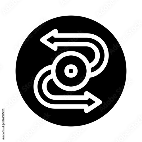 Reversible process icon with curving arrows in a circle. Suitable for illustrating cyclical or reversible actions in infographics or presentations.
