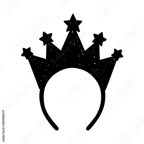 Black silhouette of a playful princess crown headband with stars and sparkle details for children