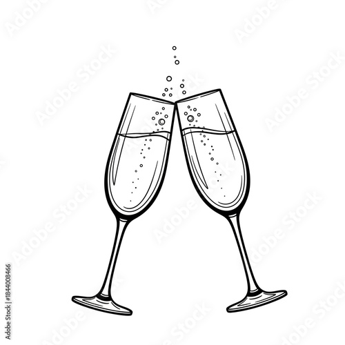 Elegant celebration of a toast with two champagne glasses clinking and bubbles rising